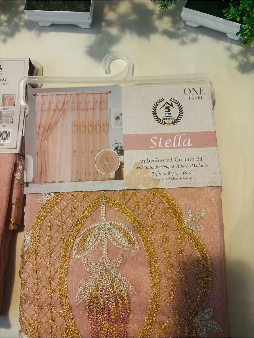 Set Stellah Pink Peach Embroidered Curtain Panel with Gold Detailing